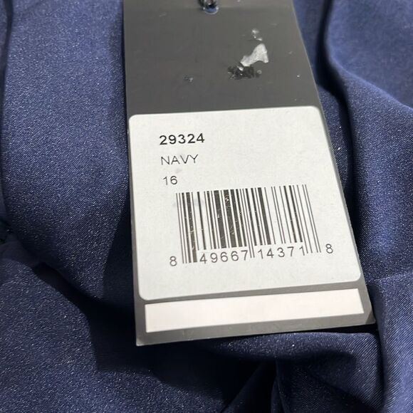 La Femme 29324 Off Shoulder Trumpet Evening Dress Navy size 16 NWT $618 - Picture 5 of 7